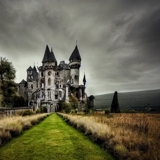 Image similar to scary gothic castle landscape