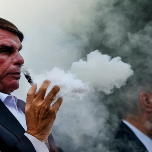 Image similar to president jair bolsonaro vaping, award winning photograph, 4 k, journalistic photo, wide shot, high quality, photo by time magazine.