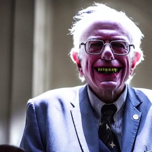 Prompt: stunning awe inspiring bernie sanders dressed as the joker movie still 8 k hdr atmospheric lighting