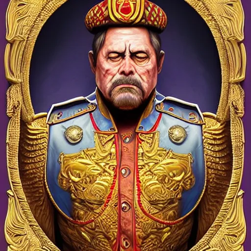 Image similar to digital painting of a dictator in a onesey by filipe pagliuso and justin gerard, symmetric, fantasy, highly, detailed, realistic, intricate