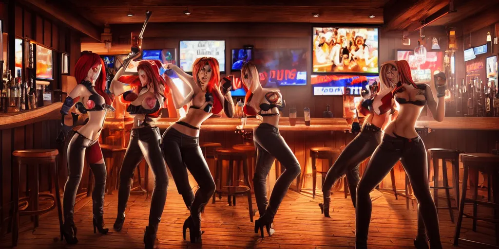 Prompt: a photo of a bar fight inside a pub between attractive cosplayers, Leica, symmetrical faces, muscles, detailed faces, accurate faces, 4k, 3D render, hyperrealism, editorial, photorealistic, crisp details, sharp focus, wide angle lens, octane render, cinematic lighting