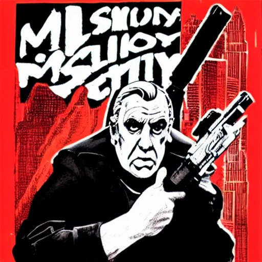 Image similar to milos zeman as sin city character, holding automatic rifle, drawn by frank miller