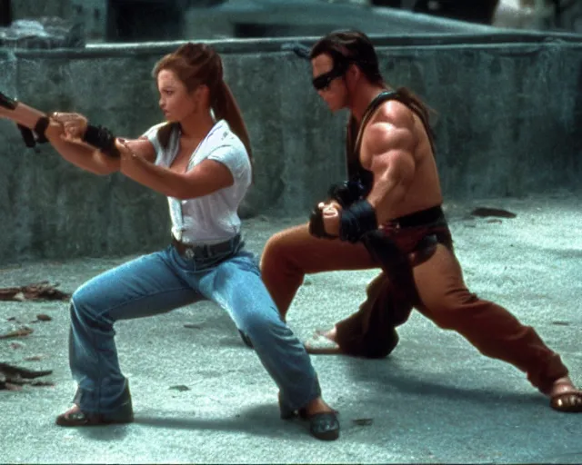 Prompt: a still of full body Elena, of Street Figther, in the movie Hard Target (1993), HDR, high quality, 8k, highly detailed and intricate,