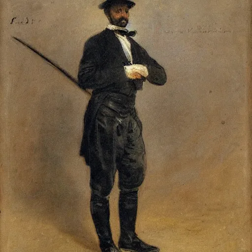 Image similar to full body portrait of a gentleman carrying a cane sword by alfred stevens