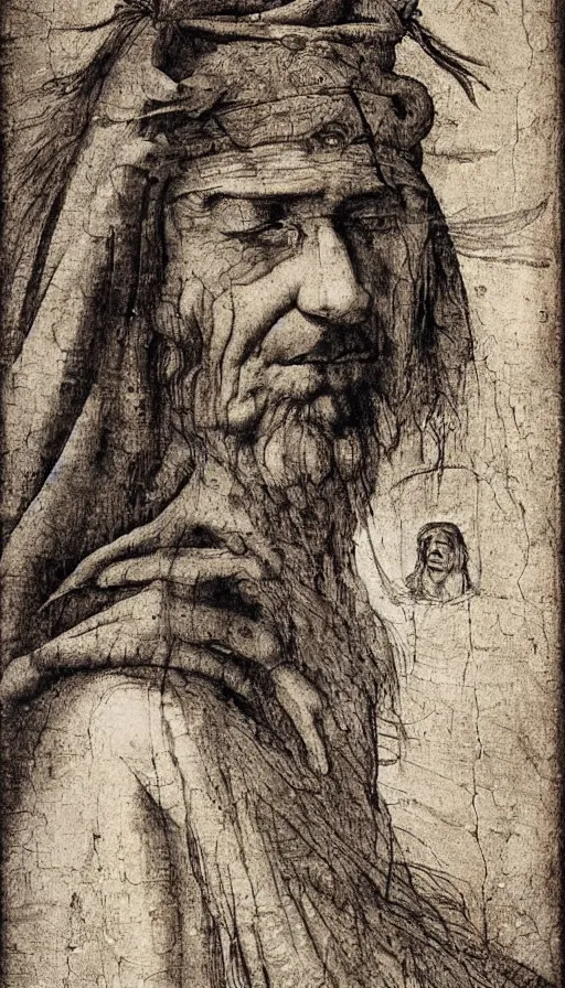 Image similar to portrait of a digital shaman, by leonardo da vinci