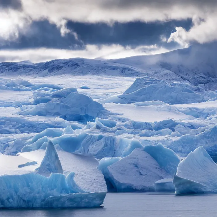 Image similar to award winning photo of floating glacier in the air surrounded by clouds and mist, mysterious, photo taken from below