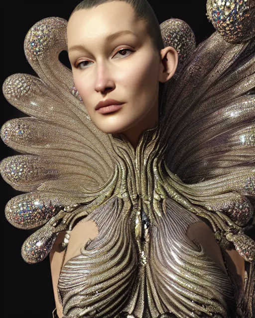 Image similar to a highly detailed metahuman 4 k close up render of an alien goddess bella hadid as alien in iris van herpen dress schiaparelli in diamonds crystals swarovski and jewelry iridescent in style of alphonse mucha gustav klimt trending on artstation made in unreal engine 4