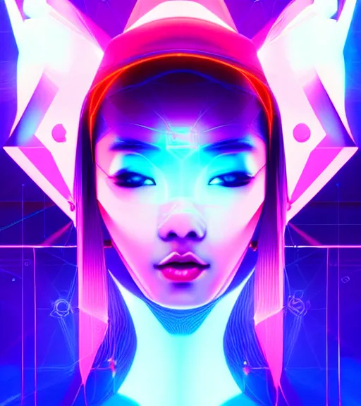 Image similar to symmetry!! asian princess of technology, solid cube of light, hard edges, product render retro - futuristic poster scifi, lasers and neon circuits, beautiful asian princess, intricate, elegant, highly detailed, digital painting, artstation, concept art, smooth, sharp focus, illustration, dreamlike, art by artgerm