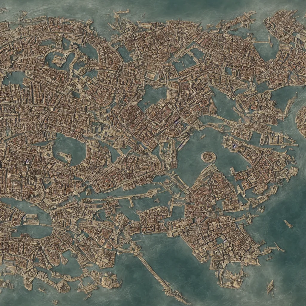 Image similar to A map of venice in Civilization 5, video game, highly detailed, intricate, 8k render, by Greg Rutkowski