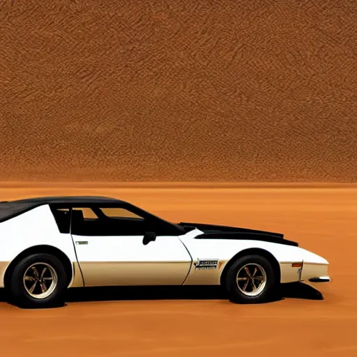 Prompt: Hyperdetailed, photorealistic photograph of a 1982 Pontiac Firebird Trans-Am driving in the desert, rain, night, dense fog, HD, unreal engine 5