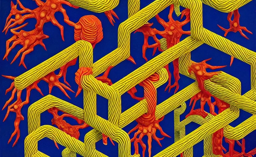 Image similar to close up of twisting faces full of pain pleasure fear love joy and agony. detailed abstract painting by josef albers, by mc escher, by raqib shaw, japanese popsurrealism,