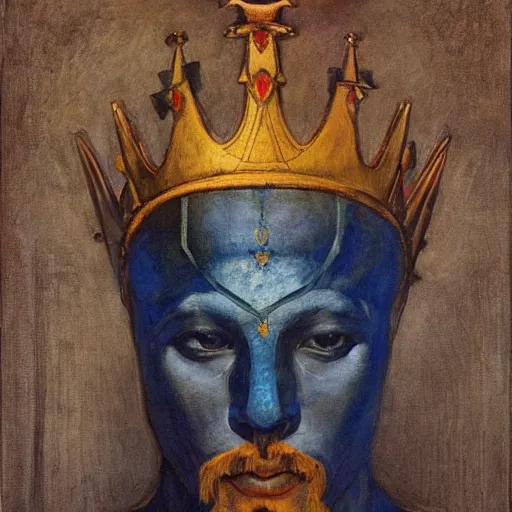 Prompt: the corvid crown, by Annie Swynnerton and Nicholas Roerich and Diego Rivera, blue skin, elaborate costume, geometric ornament, rich color, dramatic cinematic lighting, smooth, sharp focus, extremely detailed