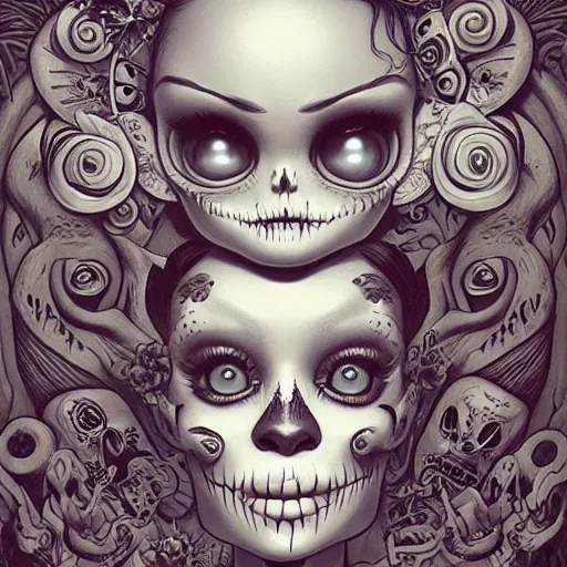 Image similar to Lofi portrait Pixar style by Joe Fenton and Stanley Artgerm and Tom Bagshaw and Tim Burton, dio de los muertos