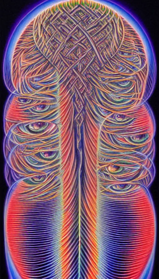 Image similar to the two complementary forces that make up all aspects and phenomena of life, by Alex Grey ,