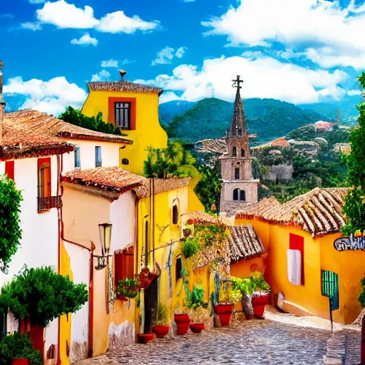 Image similar to A Spanish village. Seamless parallax background.