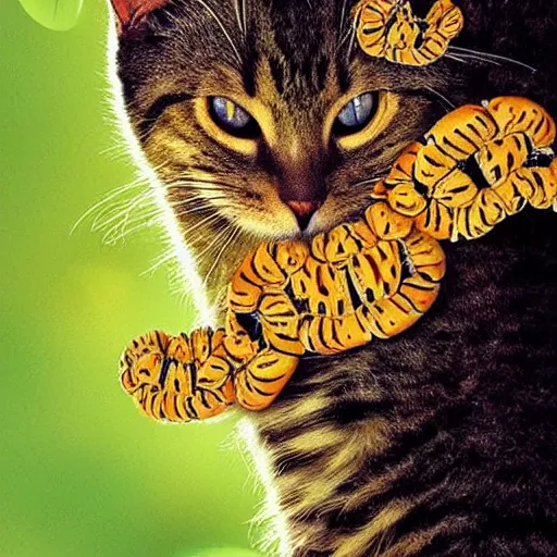 Prompt: “life is beautiful” inspirational poster with caterpillars and cats