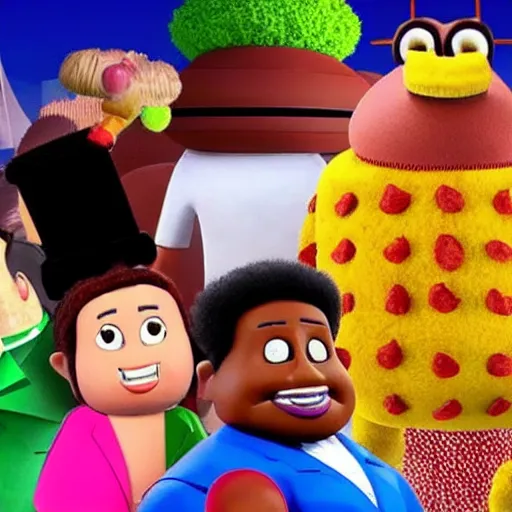 Image similar to a still from the movie the nutty professor crossover with the game katamari damacy