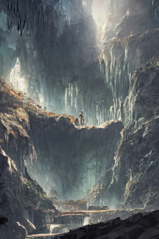 Image similar to beautiful crystal geode, alex ross, eddie mendoza, raphael lacoste, sebastian ludke, concept art, matte painting, highly detailed, rule of thirds, dynamic lighting, cinematic, detailed, magnificiant landscape, denoised, centerd