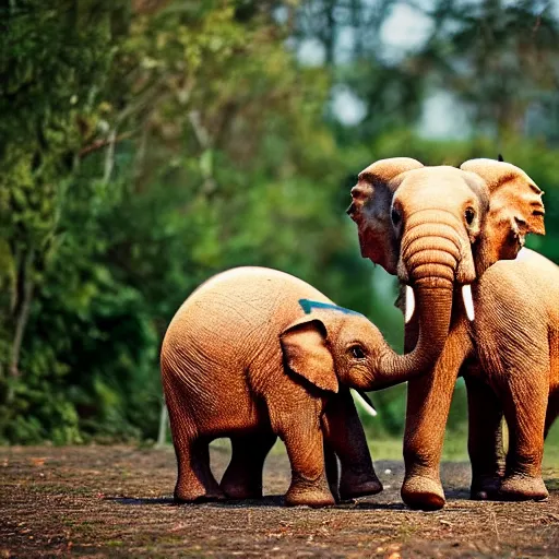 Image similar to photo of two miniature elephants covered in honey and rolling around in a tent