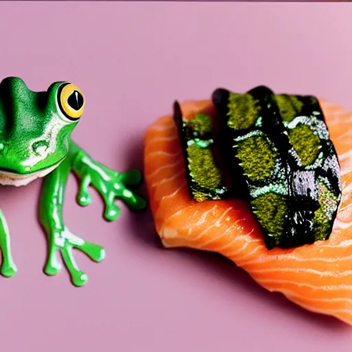 Prompt: frog head sushi,, professional studio photography, cinestill, 800t, 35mm, full-HD