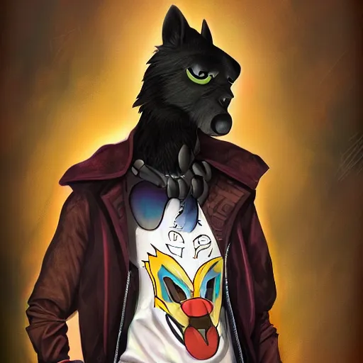 Image similar to Beautiful portrait digital painting, oil painting, anthro anthropomorphic animal androgynous , at a lake anarchist anarcho-punk Punk Punk outfit. furaffinity, artstation