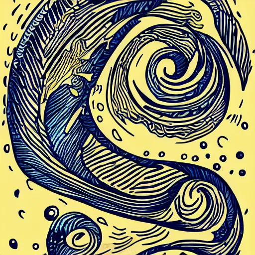 Image similar to tattoo sketch of a ocean, for leg. on a yellow canva, ornamental, line art, vector,
