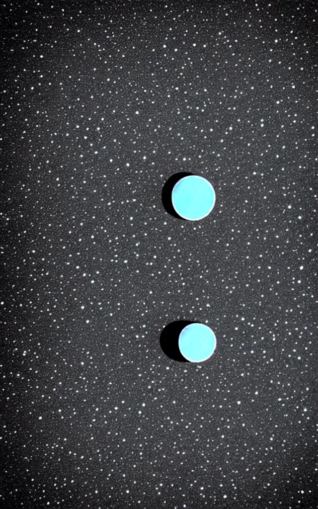 Image similar to a singular small pale blue dot, among the vast black empty universe. minimalist, retro, stencil