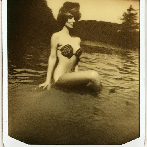 Image similar to vintage mermaid, polaroid