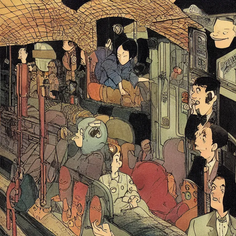 Image similar to some people waiting in bus stop in quiet dark city night, detailed, high quality, high resolution, color illustration by Winsor McCay little nemo