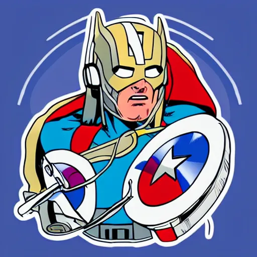 Image similar to a Avengers-Thor, svg sticker, vector art, wearing headphones, jamming to music