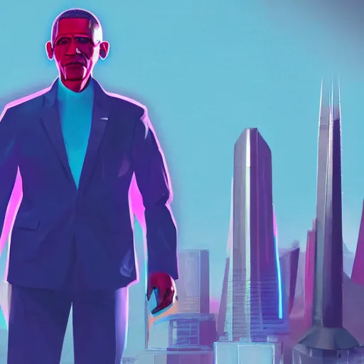 Image similar to cyberpunk barack obama as the leader of a futuristic communist nation, cybernetics, sharp lines, digital, artstation, colored in