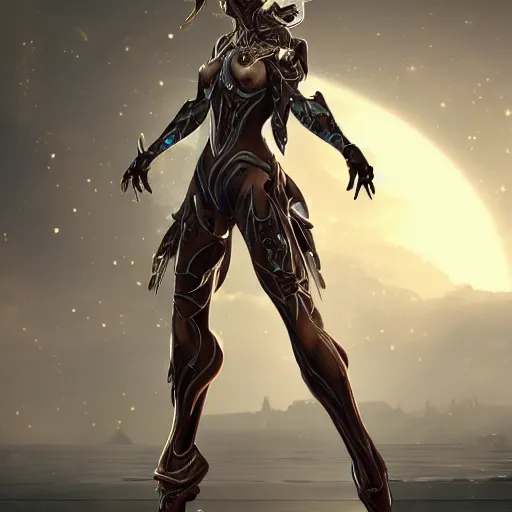 Image similar to highly detailed exquisite fanart, of a beautiful female warframe, elegant pose, epic cinematic shot, professional digital art, DeviantArt, high quality artstation, HD render