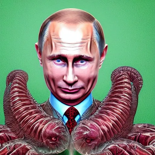 Prompt: bodyhorror portrait of vladimir putin who became an giant lovecraftian worm, photo - realistic, color image, 2 k, highly detailed