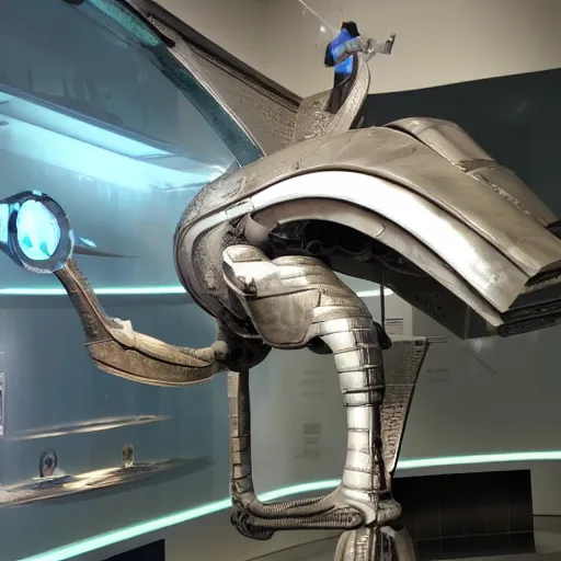 Image similar to a futuristic alien weapon displayed in a museum