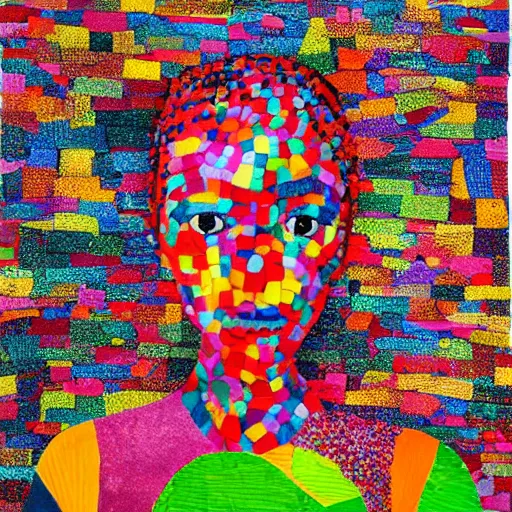 Image similar to anima girl lost in colors artwork by el anatsui