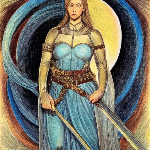 Image similar to beautiful virtuous jeanne d'arc in the style of william blake, terese nielsen,