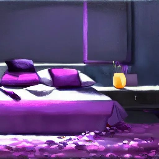 Prompt: purple bed, digital painting, ultradetailed, artstation, oil painting, ultradetailed, artstation