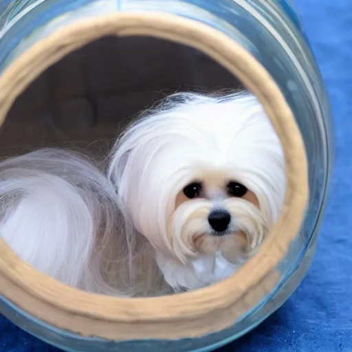 Prompt: maltese dog inside a jar