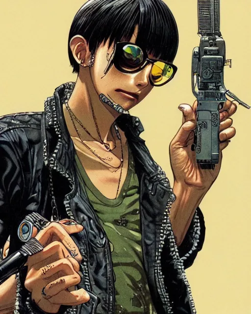 Prompt: highly detailed colored ink illustration full shot of leon the professional, clean shaped illustration by kim jung gi, ric estrada, ron english and eiichiro oda