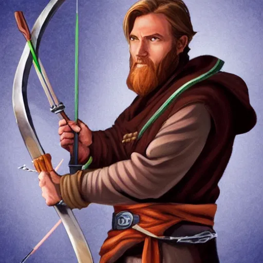 Image similar to Dungeons and Dragons character art of Obi Wan Kenobi with bow and arrows