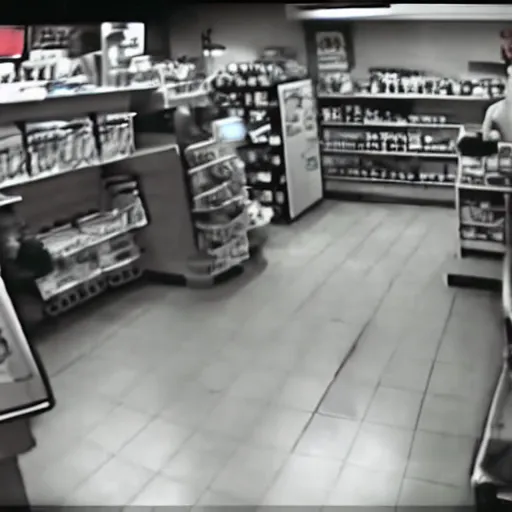 Image similar to cctv footage of a pokemon battle inside a deli, security cam footage