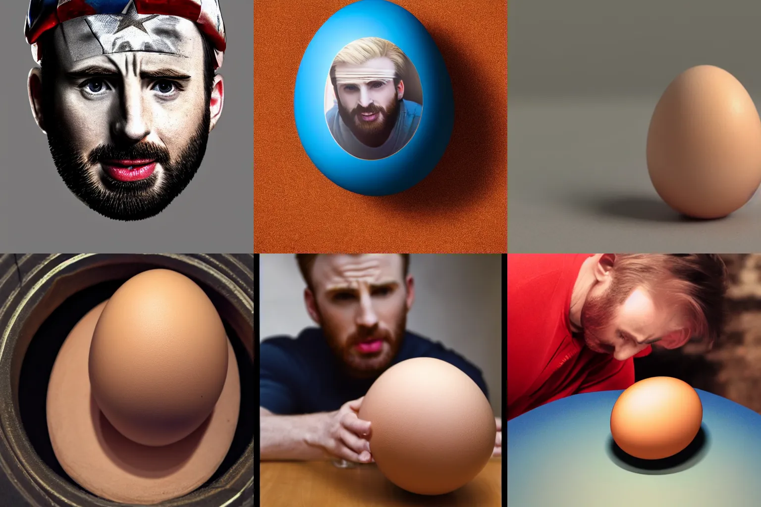 Prompt: chris evans peeks out of an egg, very detailed, photo realistic, 8 k