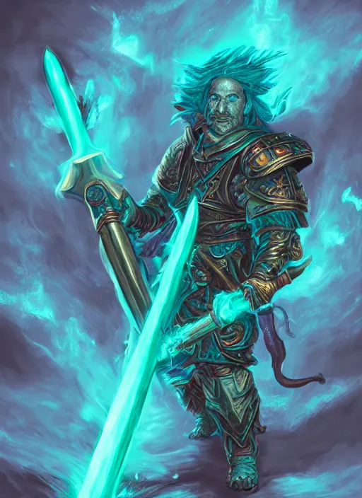 Prompt: Glowing D&D Battleaxe emanating teal energy, highly detailed, digital painting, 8k, HD