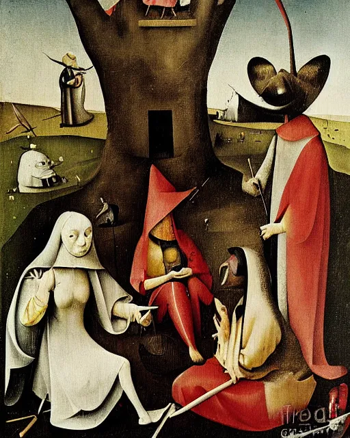 Prompt: Dama con l'ermellino painting by Hieronymus Bosch