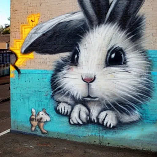 Image similar to cute bunny in street graffiti art