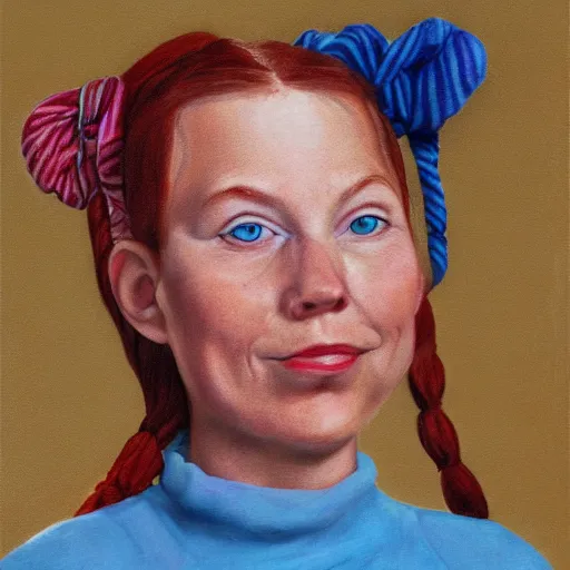 Prompt: Pippi Longstocking as an adult, full view realistic portrait