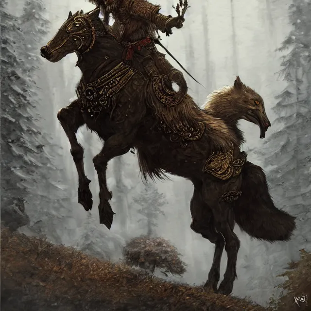 Image similar to young tsarevitch ivan riding on big grey wolf, slavic folk fairytale, story, fable, dramatic, fantasy art, an ultrafine detailed painting, academic art, ornate, inticate, elegant, sharp focus, artstation, by pavel korin, viktor vasnetsov