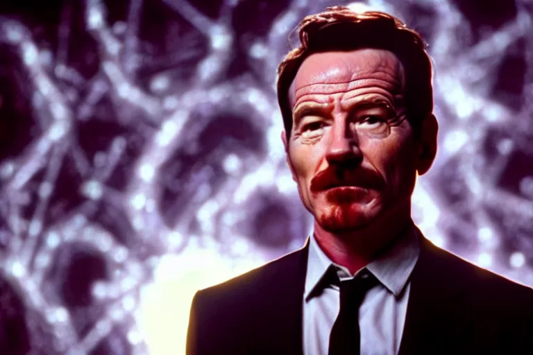 Image similar to film still of bryan cranston in cosmic horror! the musical by david cronenberg, budapest street background, 3 5 mm film, atmospheric, ultra fine detail, film grain, photorealistic, hyperrealistic