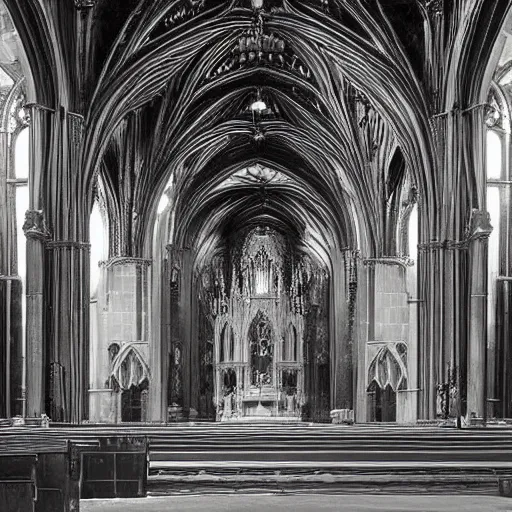 Prompt: magnificent interior of s cathedral hall. cast iron. ominous shapes. occult. gothic low poly baroque. hyper detailed. photoreal - w 8 3 2