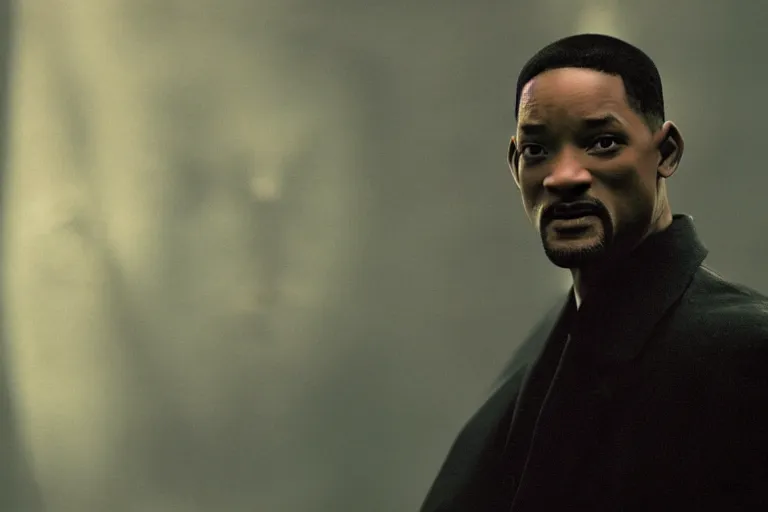 Image similar to will smith as a character from the matrix, cinematic, movie still, dramatic lighting,!! by bill henson!!